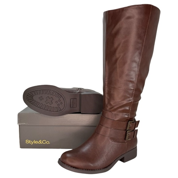 Style & Co Maliaa Brown Faux Leather Wide Calf Knee High Womens Boots Size 6M - Picture 12 of 13